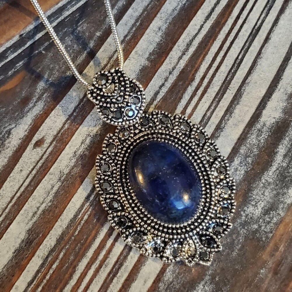 Victorian Necklace Silver Lapis Lazuli